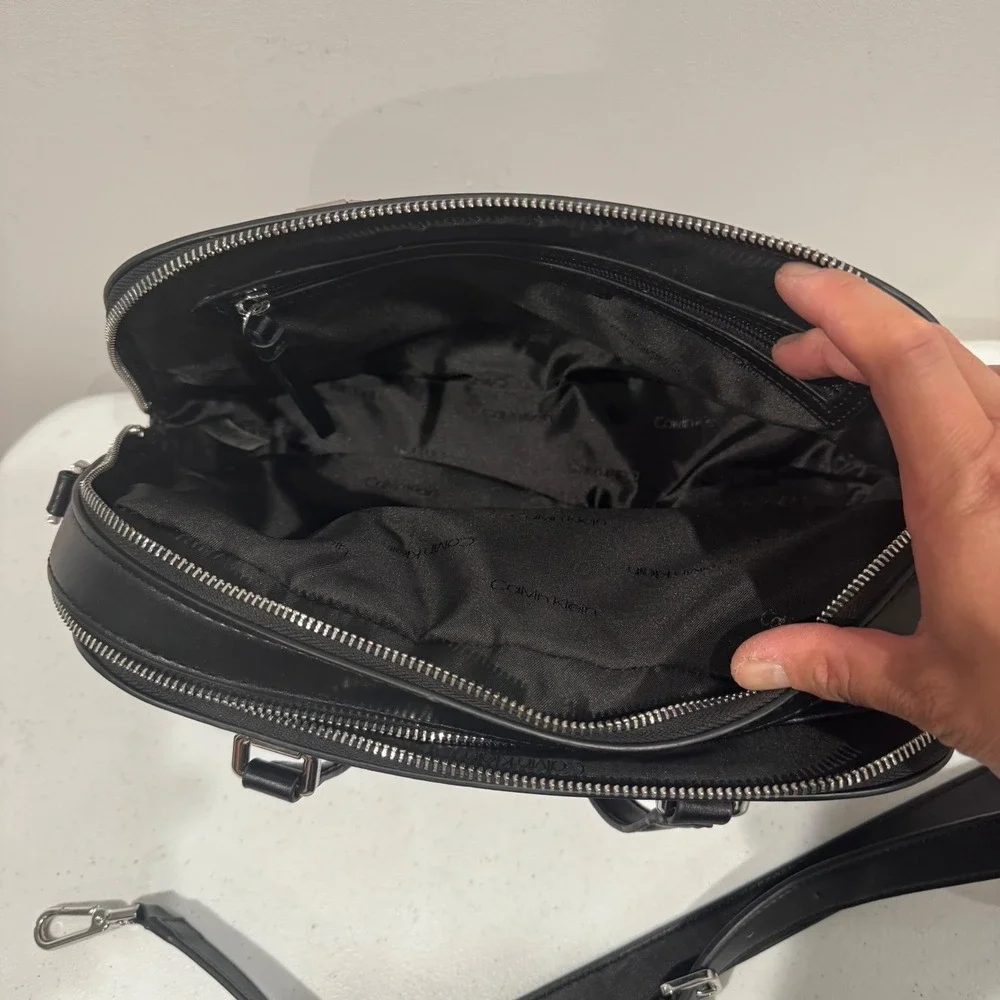Calvin Klein Jasper Double Compartment Satchel Crossbody Bag Black Grey Career